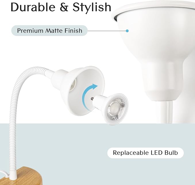 Patented Innovative Design Headboard Reading Light. No Drilling Golden Book Light for Bedtime Reading. Dimmable LED Book Reading Lamp with Bulb. Movable & Flexible, White