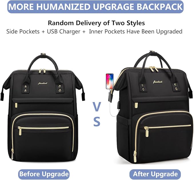 Focdod Backpack for Women 15.6 Inch Laptop Backpack Work Business Backpacks Purse Waterproof Computer College Backpacks Nurse Bag Backbag 2 Sets Casual Daypack for Travel Black