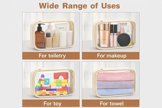 Clear Makeup Bags with Zipper, TSA Approved Travel Toiletry Bag,Clear Cosmetic Bag, Waterproof Make Up Bag for Women, Car Bag Organizer & Car Organization Essentials
