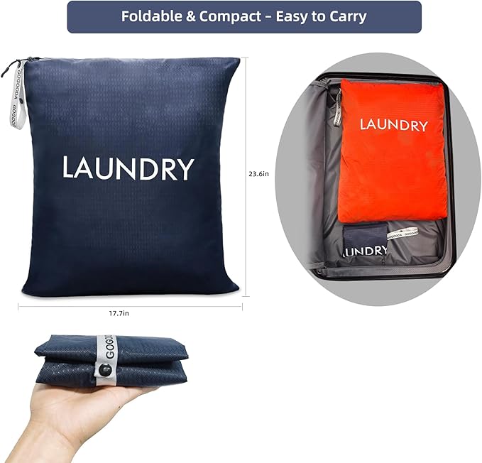 GOGOODA Travel Laundry Bags – Packable & Splash-Resistant Clothes Organizer with Handle | Lightweight, Foldable & Space-Saving for Suitcase, Gym, Beach & Business Trips (Navy Blue)