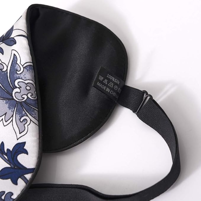 Tim & Tina Silk Sleep Mask for Women Men Comfortable Blindfold Eye Mask with Adjustable Strap for Travel Yoga Nap Shift Work (Blue and White)