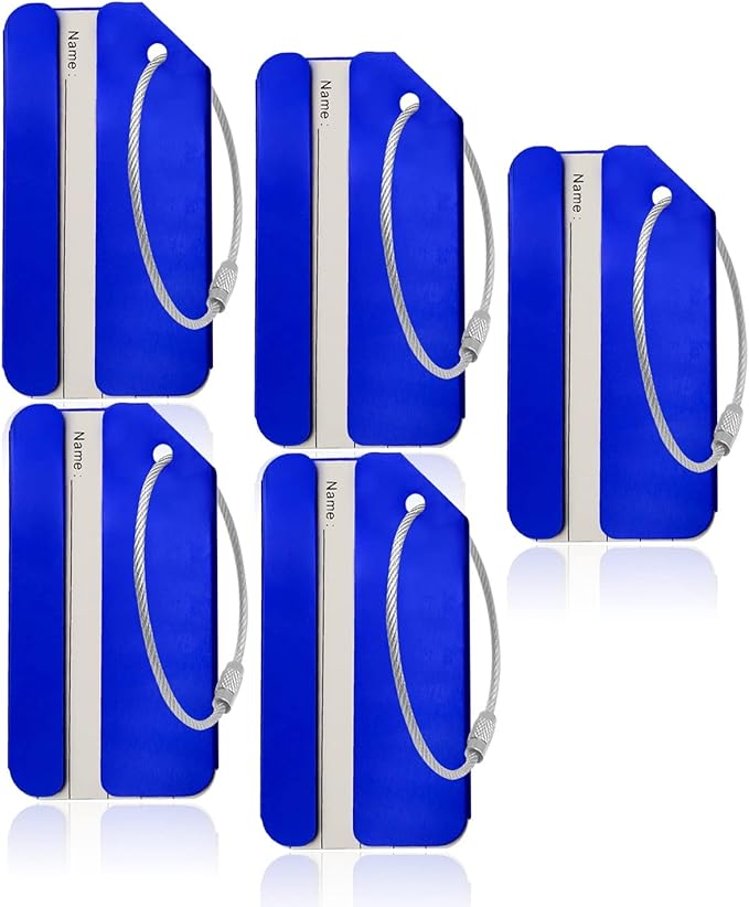 5Pack Blue Aluminum Luggage Tags, Luggage Tag Holders for Travel Luggage Baggage Identifier by Ovener