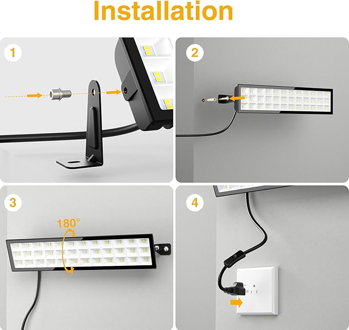 Onforu 4Pack LED Shop Lights,100W 14000lm Plug in Ultra Bright LED Work Lights,6500K Daylight White Garage Light,IP66 Waterproof Lighting for Garage Warehouses Workshop