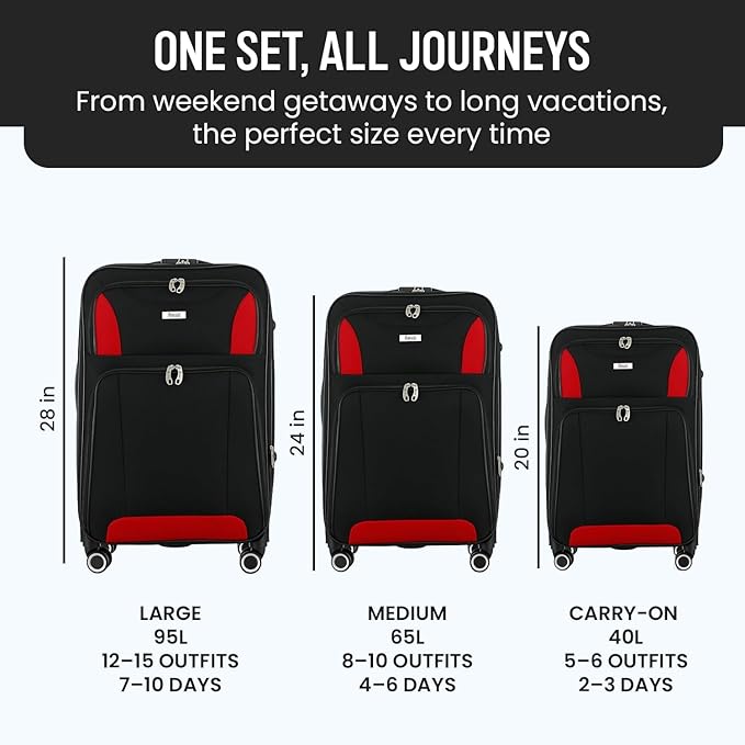 Mirage Casey 3 Piece Expandable Softside Luggage Set, Black