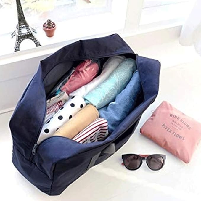 2 Pack Foldable Travel Bag Waterproof Travel Duffel Bag,Women Ladies Man Canvas Weekender Bag Overnight Carry-on Tote Duffel in Trolley Handle (Black&Rred)…