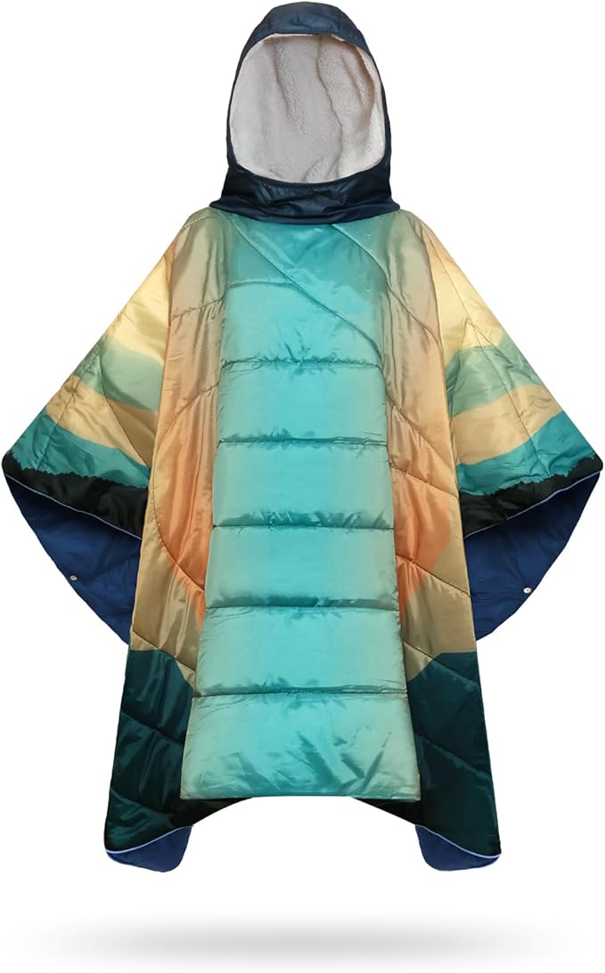 Camping Blanket, Poncho Wearable Hoodie Blankets Outdoor Waterproof Windproof Warm Durable & Portable for Stadium, Concerts, Car,Travel, Beach, Picnic, Grass,75 * 52 inch