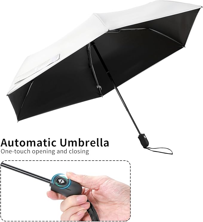 GAOYAING Mini Compact Travel Umbrella with Reflective Safety Stripes, Portable Folding Design with Case