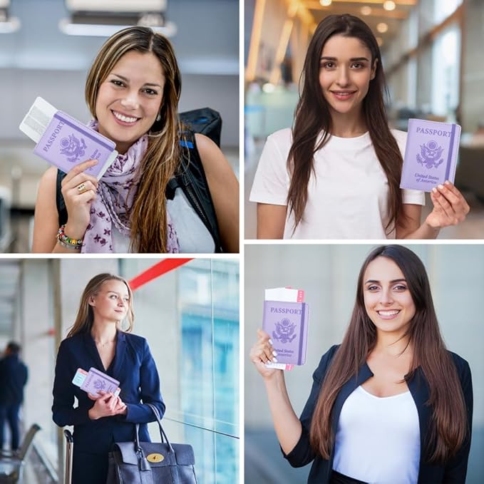 Passport Holder for Travel, Passport Holde Passport Cover Wallet Travel Passport Holders Must Haves for Women Men, PU Leather Passport Book Card Holder Case,Travelling Essentials, Purple