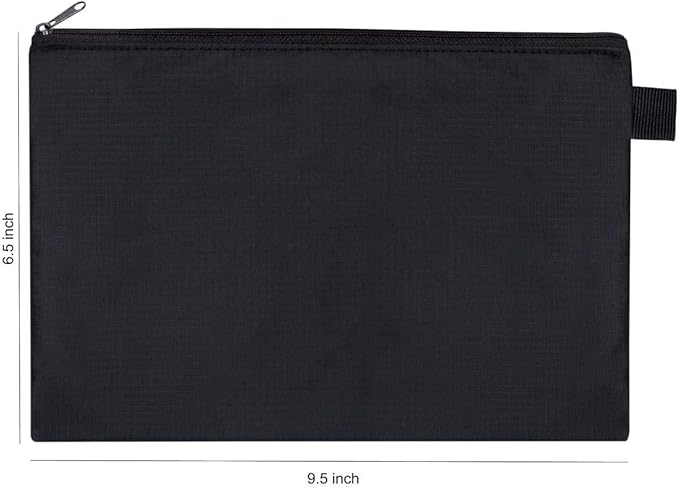 Black Nylon Zipper Organizer Pouch (9.5 x 6.5 Inch - Set of 3) for Travel Toiletries Cosmetics Cables Pens Office Supplies
