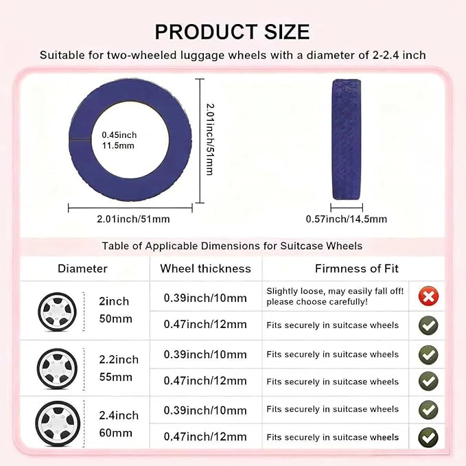8Pcs Upgrade Luggage Wheel Covers,Silicone Suitcase Cover,Wear-Resistant, Anti-Noise,Silicone Wheel Protective Covers for 2-2.4" Spinner Wheel(Blue)