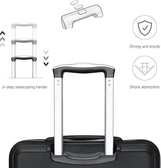 Kono Carry On Luggage Set Airline Approved Lightweight PC+ABS Carry On Suitcase with TSA Lock Spinner Wheels Durable Luggage Hardside Black