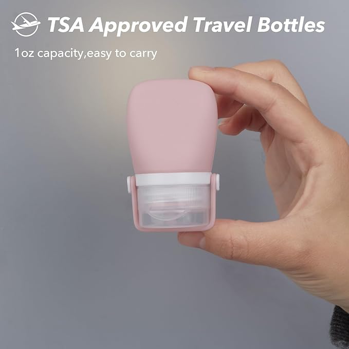 1oz Travel Bottles for Toiletries, Silicone Leak-Proof TSA Approved Travel Size Containers (4-Pack) - Reusable Refillable Bottles for Shampoo, Body Wash, Lotion (White Grey)