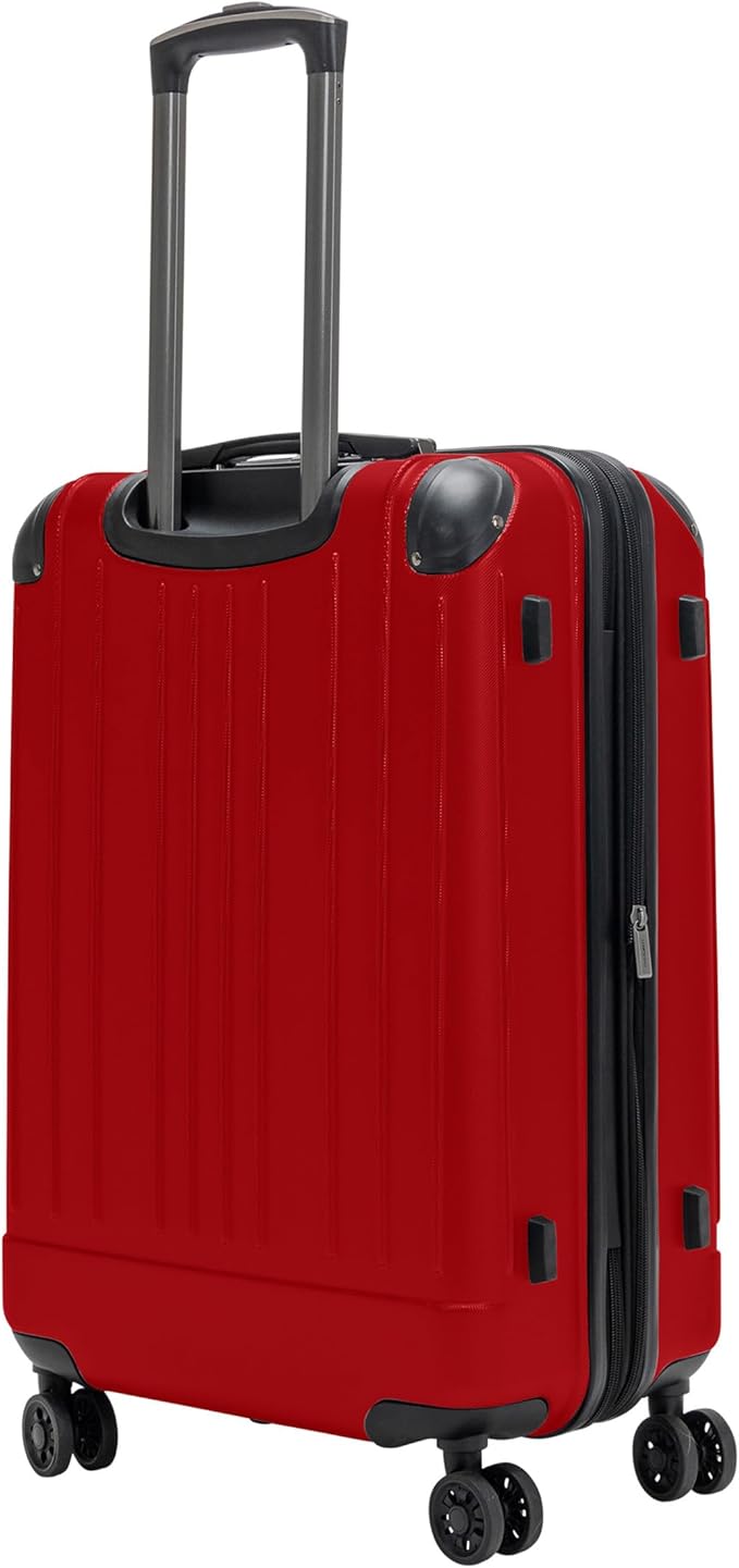Flying Axis Collection Lightweight Hardside Expandable 8-Wheel Spinner Luggage, Cherry Red, 24-Inch Checked