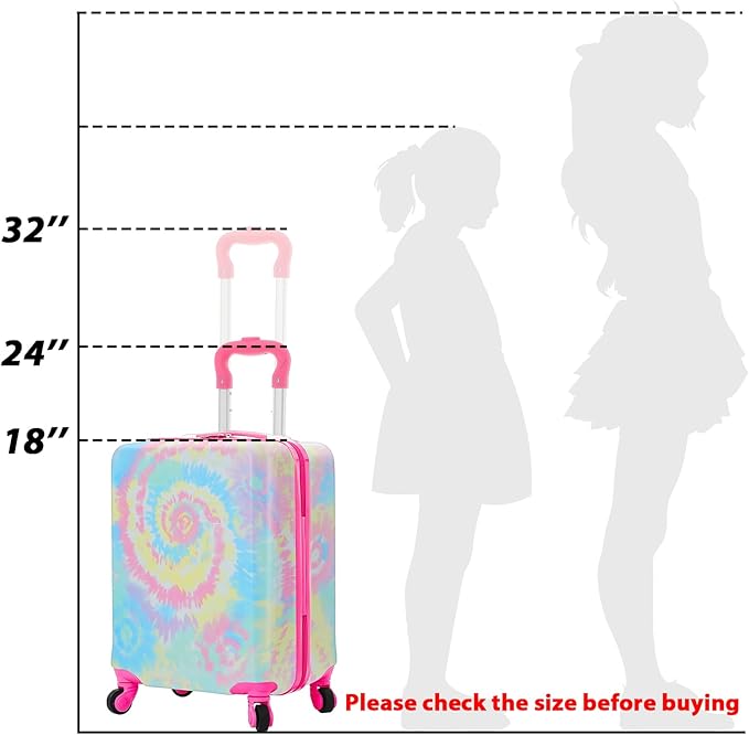 Redbaker 17 Inch 6 Pcs Kids Luggage Set Kids Rolling Luggage Double Pattern Suitcase for Boys Girls (Pink and Purple, Tie-dye Style)