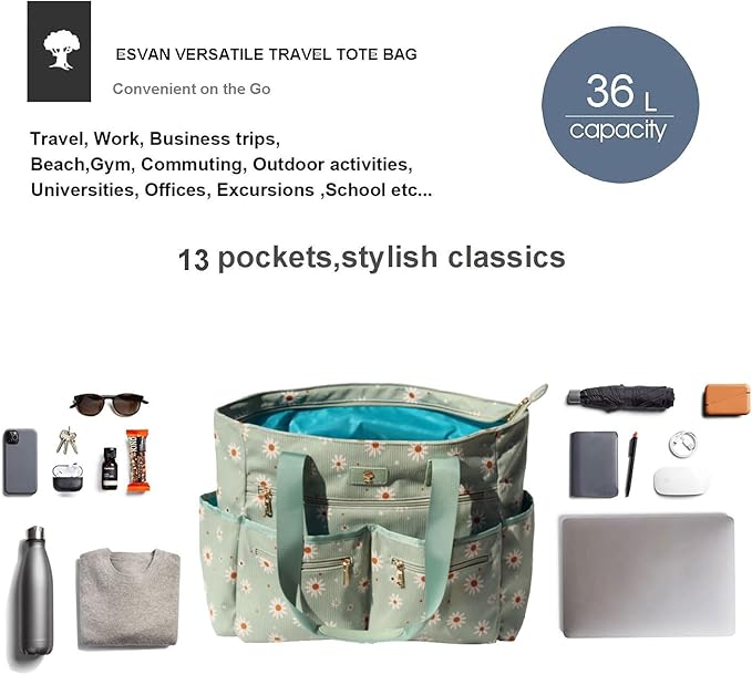 Weekender Bag Carry On Bag Overnight Tote Travel Duffle with 13 Pockets for Travel,Work，Gym,Beach,Teacher,Nurse