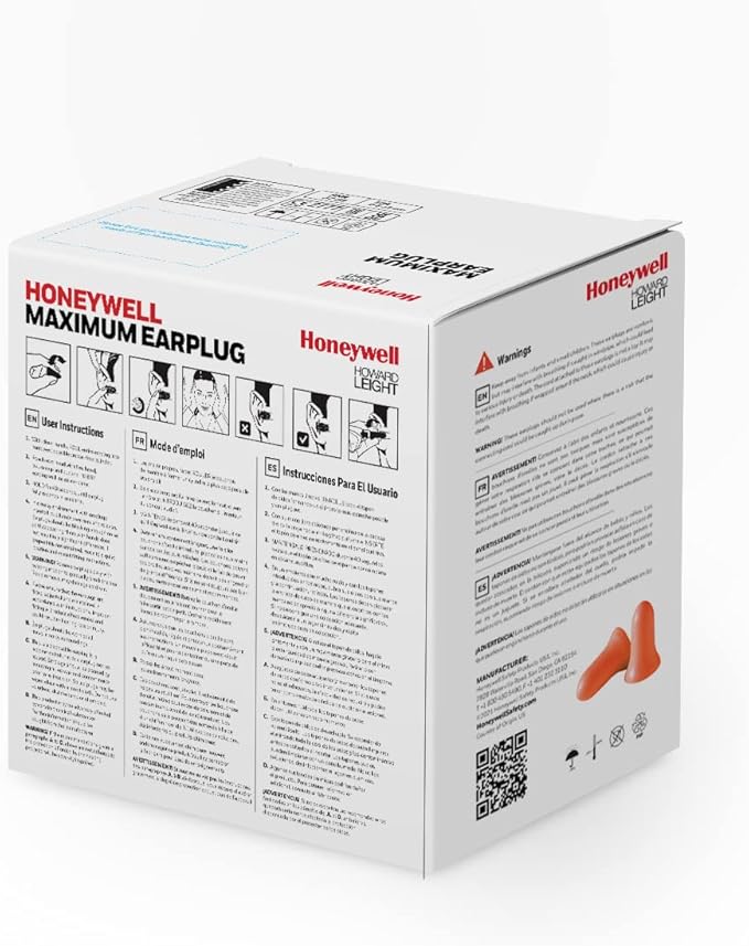Honeywell Howard Leight by Maximum Corded Disposable Foam Earplugs, 100 Pairs, Orange
