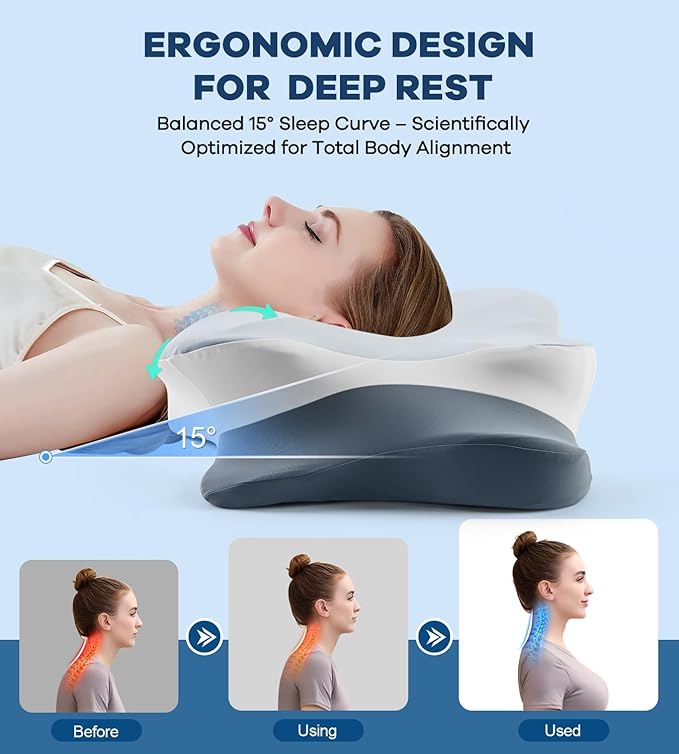 DONAMA Cervical Pillow for Neck and Shoulder Pain Relief, Cooling Contour Memory Foam Pillow, Dual-Height Ergonomic Neck Support Pillow for Side Back Stomach Sleepers with Removable Pillowcase