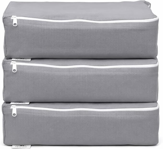 Packing Cubes Bag Pure Canvas Travel Organizers (13"x10"x3") with Durable YKK Zippers for Clothes, Shoes & Luggage Storage (Set of 3 (Medium), Gray)
