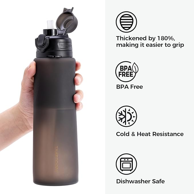TakeToday Collapsible Water Bottles 32oz, Foldable Travel Bottle, TSA-Approved Leakproof Newly Silicone Water Bottle for Hiking, Travel, Outdoors, Black
