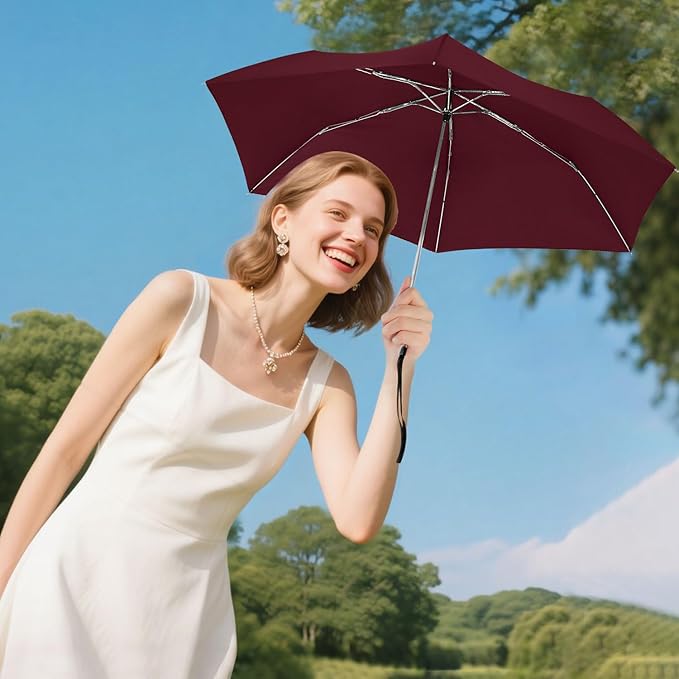 Lejorain Travel Mini Umbrella for Purse - Black Compact Durable Cool Teflon Light Weight Flat Backpacking Umbrella Portable Paraguas