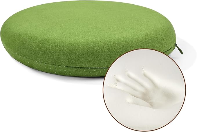 BUYUE Memory Foam Seat Cushion, Dia 13" Soft Velvet Round Stool Cushion Anti-Slip Chair Pads, S, Green