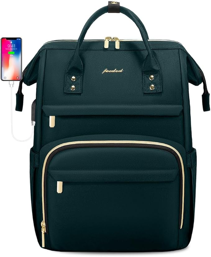 Focdod Women Laptop Backpack Work Bag - Fits 15.6 inch with Laptop Compartment Waterproof Professional Fashion Travel Purse for College Nurse Business Computer Backpack Dark Green