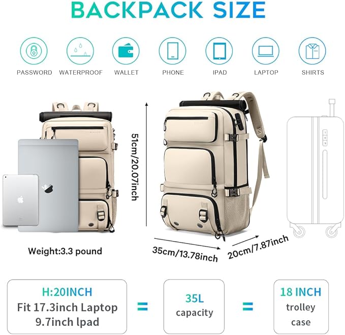FUTURE AESTHEICS Travel backpack Carry-on Travel Backpack For Women Men Flight Approved Business Weekender Overnight Waterproof Daypack (off-white)