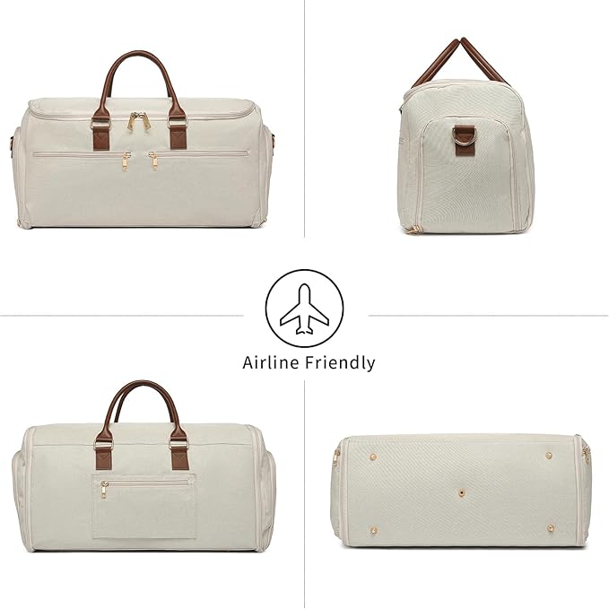 seyfocnia Carry On Garment Bag for Women, Convertible Travel Garment Bag, 2 in 1 Hanging Suitcase Suit Business Travel Bag Overnight Bag, White Brown