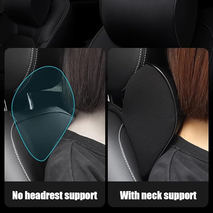 2 Pack Car Leather Neck Pillow, Neck Rest Cushion， Memory Foam and Breathable Removable Cover, Stress-reducing, Anti-Fatigue (Black 2 Pack)