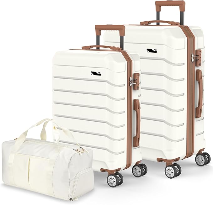 Luggage Sets 3 Piece, Hardside Carry On Suitcase with Spinner Wheels, Lightweight Durable Luggage for Travel | TSA Lock, Expandable Suitcase Set for Men and Women（20/26in） (White)
