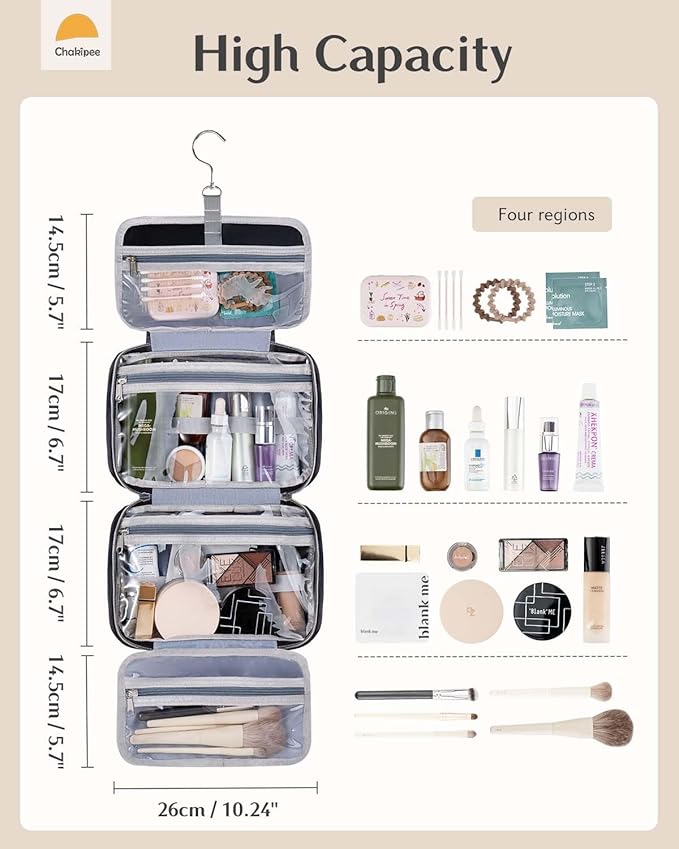 Travel Hanging Toiletry Bag for Women - Waterproof Cosmetic Organizer with Clear Window, Lightweight Bathroom Bags for Essentials, Makeup, Shampoo, Toiletries Black, Medium