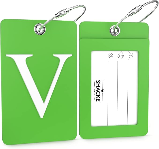 Shacke Luggage Tag Initial – Fully Bendable Tag w/Stainless Steel Loop (Letter V)