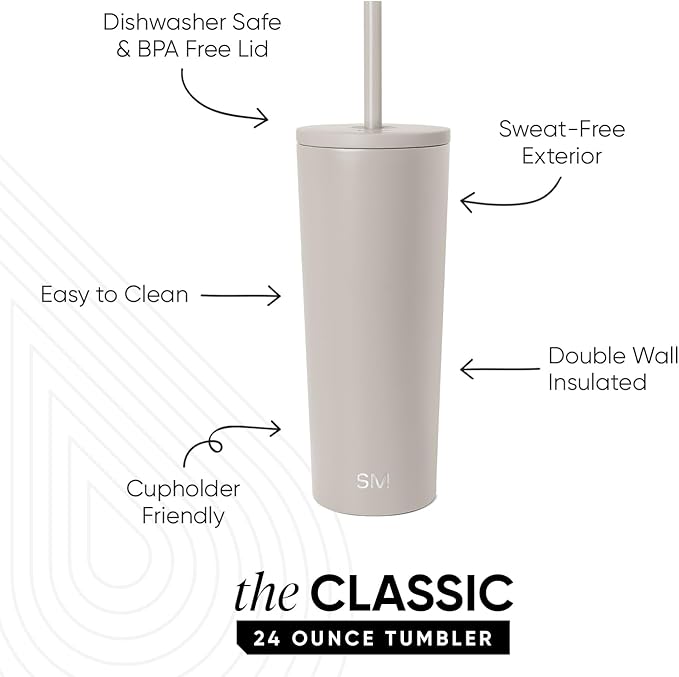 Simple Modern Classic Tumbler with Straw Lid | Insulated Iced Coffee Cup Reusable Stainless Steel Water Bottle Travel Mug | Gifts for Women Men Her Him | 24oz | Almond Birch