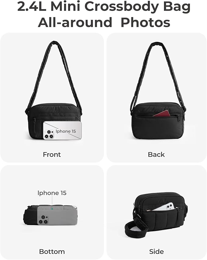 BAGSMART Cross Body Purse, Mini Crossbody Bags for Women Travel Purse, Puffy Shoulder Handbag Wallet with RFID Blocking Slots, Black-small