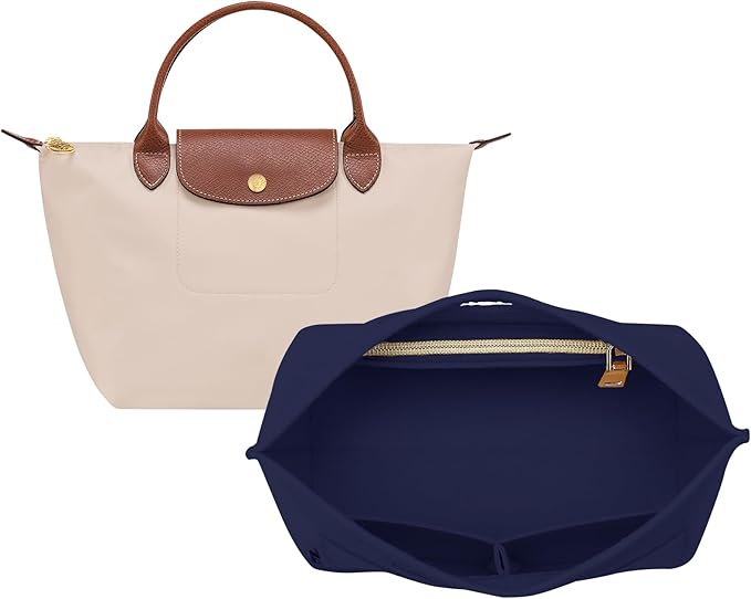 OPPOSHE Purse Organizer Insert for Longchamp Le Pliage, Premium Felt Long Champ Bag Handbag Women, Tote Organizer Insert with 6 Compartments (Small, Navy)