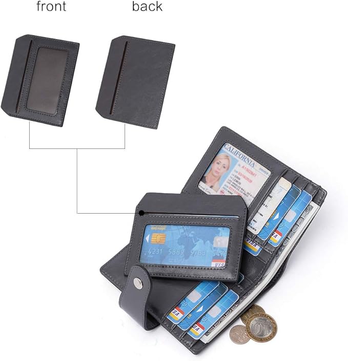BOSTANTEN Women Leather Wallet RFID Blocking Small Bifold Zipper Pocket Wallet Card Case Purse with ID Window
