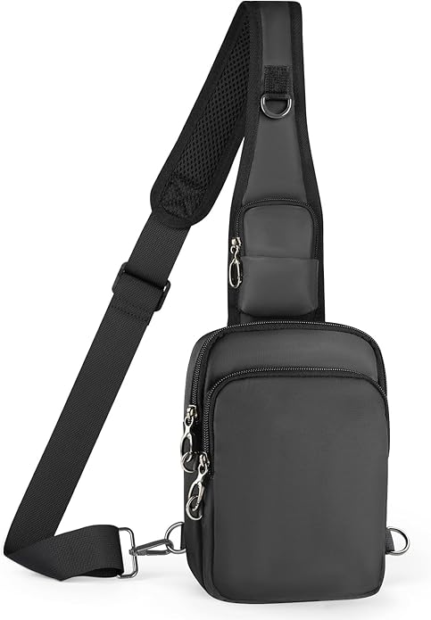 BROADREAM Mini Crossbody Sling Bag, Small Chest Bags Dual Pocket with Zipper Lock, RFID Blocking & Water Resistant Women Men