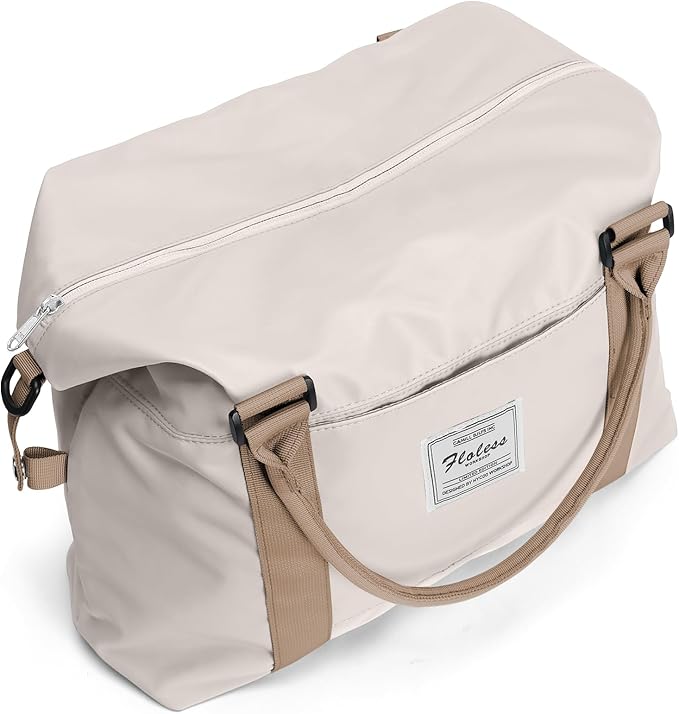 BJLFS Sports Duffel Bags for Women Beige Weekender Travel Totes Bag for Airplane, Cute Sports Gym Dance Overnight Luggage Bag with Wet Pocket, Carry On Hospital Bag for Labor and Delivery
