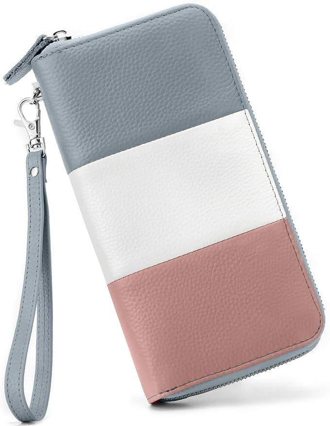 Moflycom Womens Wallet RFID Blocking Genuine Leather Multi Credit Card Large Capacity Zip Around Clutch Travel Purse Wristlet