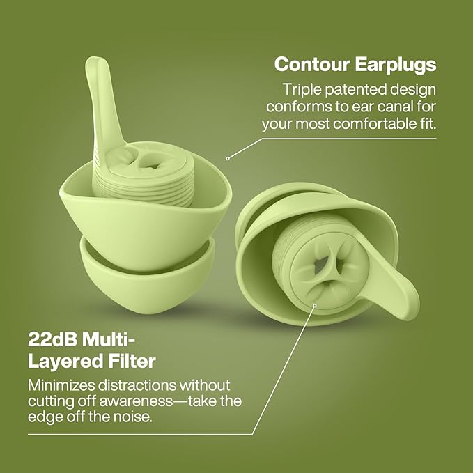 EARPEACE Everyday Noise Control & Noise Reduction Ear Plugs - High-Fidelity Earplugs, Comfortable & Reusable Earplugs for Travel, Sleep, Work, Snoring Blocking, Includes Carrying Case - Gumdrop Green