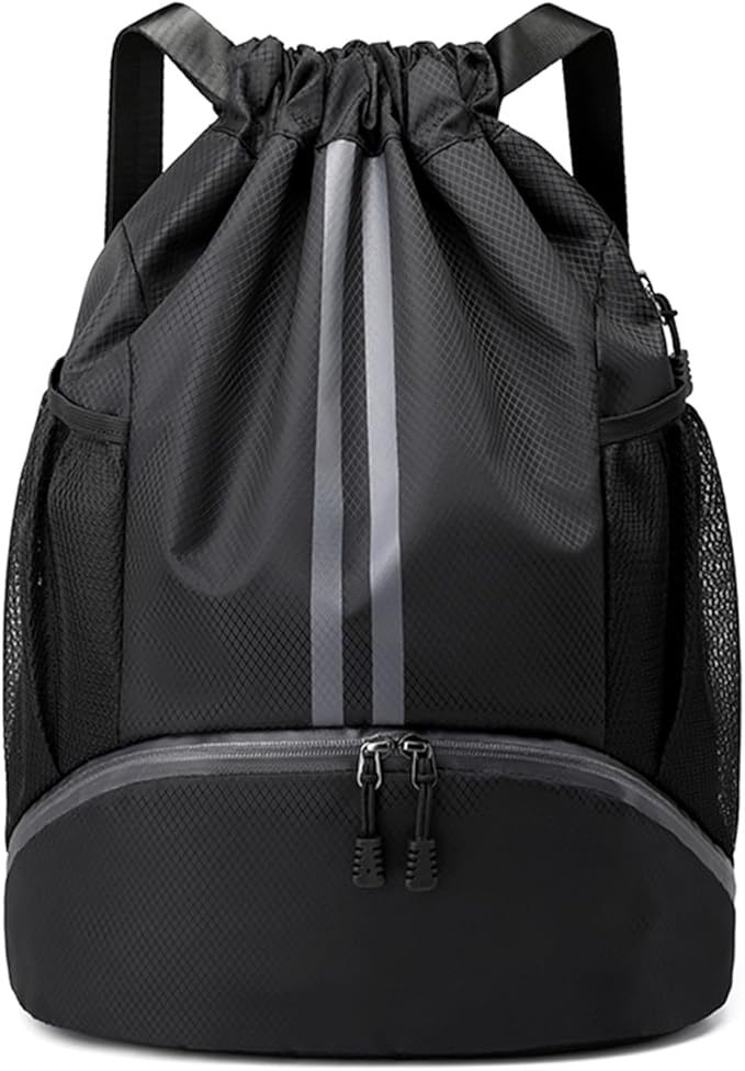 Drawstring Backpack Gym Bag with Shoes Compartment for Soccer, Basketball, Swim, Water-Resistant String Backpack Beach Cinch for Women Men