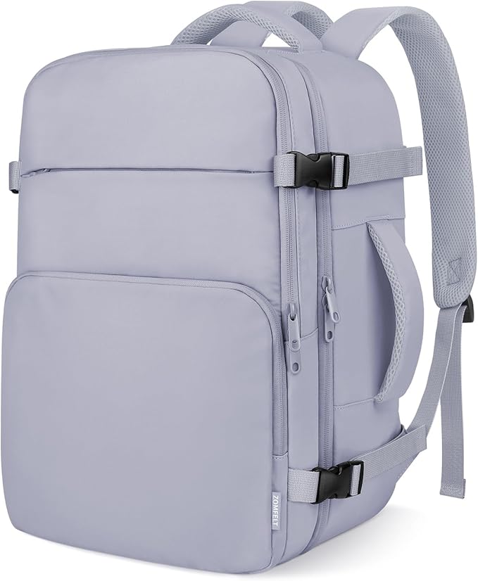 ZOMFELT Travel Backpack for Women Men, Carry On Backpack, TSA 15.6inch Laptop Backpack Flight Approved, Personal Item Travel Bag Nurse Bag Casual Daypack for School Weekender Business Trip, Purple