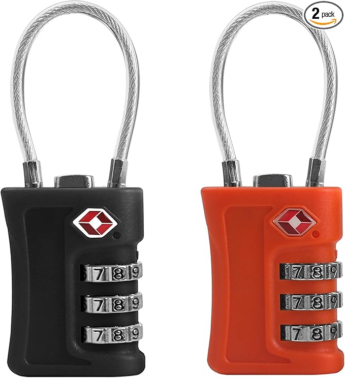 Luggage Locks TSA Approved 2 Pack, Small Padlock Combination, TSA Locks for Luggage, Travel Combo Padlock with Code, for Suitcase, Backpack Zipper, Locker, Gun Case (Black+Orange)