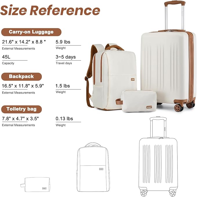 Kono Luggage Sets 3 Piece Expandable Carry On Travel Luggage 20 Inch TSA Lock Spinner Wheels Hardshell Suitcase Set(Cream White,3 Piece Set)