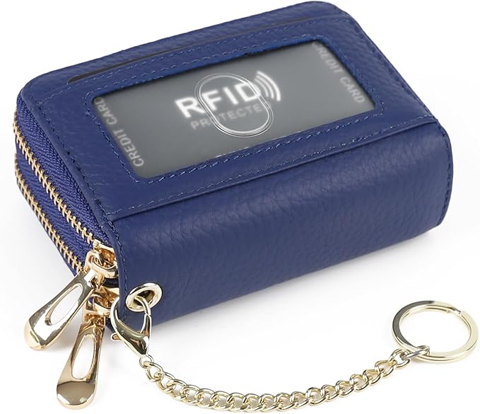 imeetu RFID Credit Card Holder, Small Leather Zipper Card Case Wallet for Women