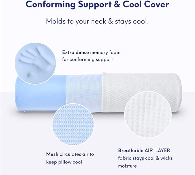 C CUSHION LAB Roll Pillow for Neck Relief - Extra Dense Memory Foam Round Cylinder Bolster for Cervical Support, Spondylosis, Neck Pain Relief, & Spine Lumbar Traction - Washable Cover & Travel Bag
