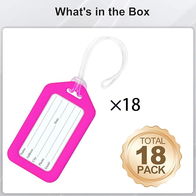 18 Pack Luggage Tag Bright Luggage Tags for Suitcases Bag Tags Name Tags for Kids Travel Accessories Must Haves by Sodsay (Pink)