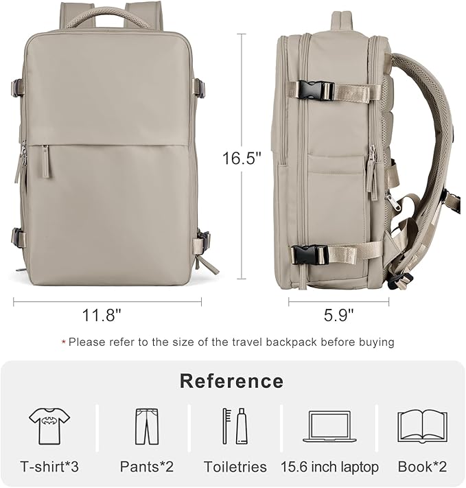 coofay Laptop Travel Backpack For Women Men Airline Approved Carry On Bags For Airplanes Underseat Luggage Backpack For Traveling On Airplane Personal Item Travel Bag For Airlines Light Brown