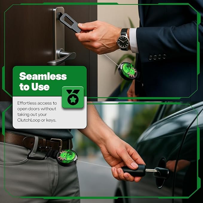 ClutchLoop Anti-Theft Phone Tether - Universal Adhesive Anchor, Retractable Steel Line and Locking Carabiner