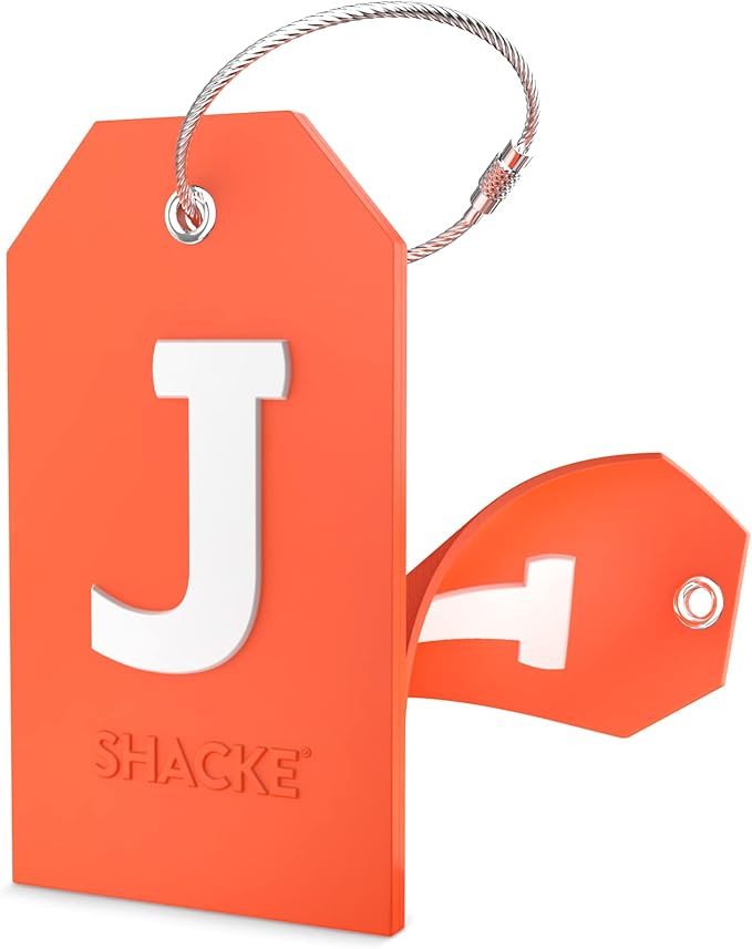 Shacke Initial Luggage Tag with Full Privacy Cover and Stainless Steel Loop – (Letter J)
